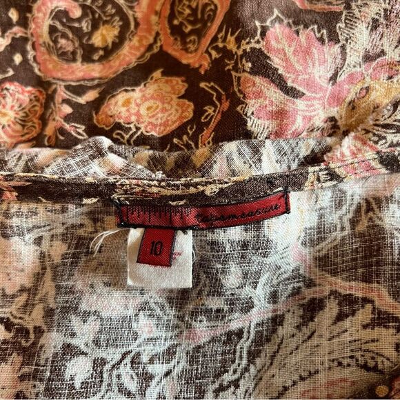 Anthropologie Tapemeasure 100%Linen Brown Pink Floral Paisley Ruffle Maxi Skirt - Picture 11 of 15